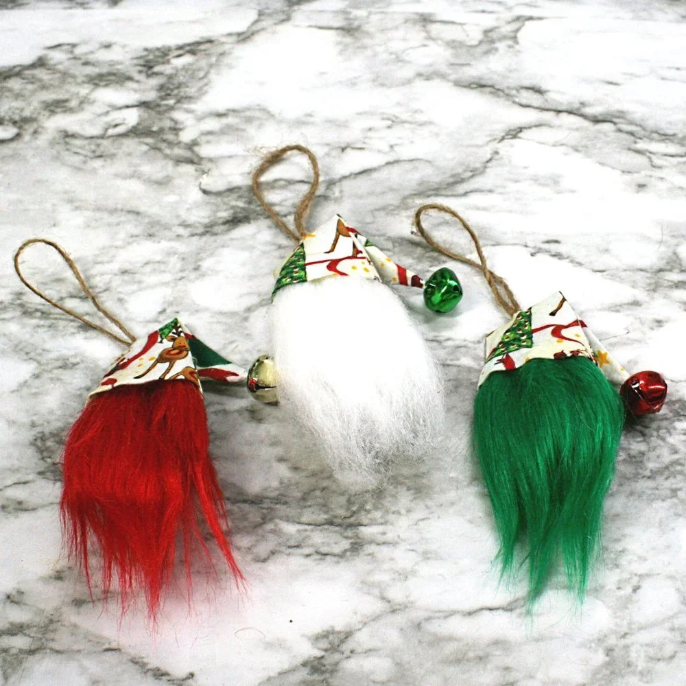 HAND CRAFTED Gnome Christmas Ornaments Set of 3 - White Christmas Mixed Print